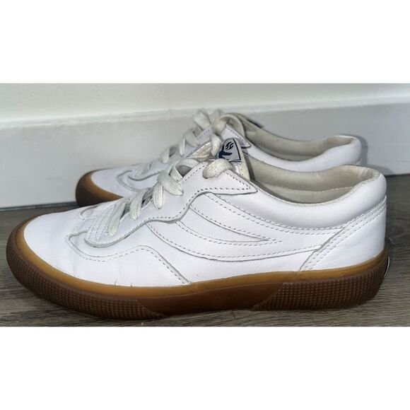 Superga Womens Leatther Low Top Lace Up Fashion Sneakers White Brown Size 7 - Picture 7 of 10